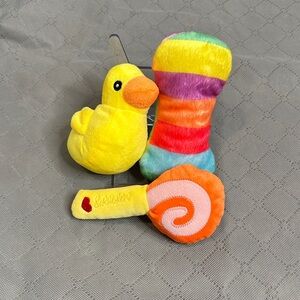 Vibrant Plush Cat Toy Set with Yellow Duck Lollipop and Rainbow toy set of 3 NWT